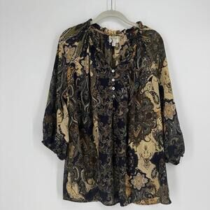 Fig & Flower top 1x dark floral relaxed artsy work career business career